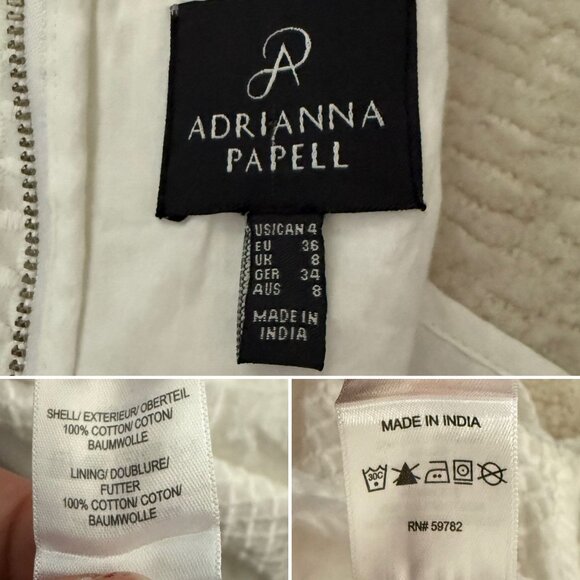 Adrianna Papell White Cotton Eyelet Short Sleeve Shift Dress Size 4 Keyhole Neck - Picture 3 of 14